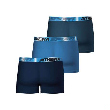 Lot de 3 boxers en coton bleus unis pourvus d'une taille élastiquée - Image 2