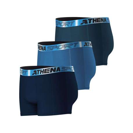 Lot de 3 boxers en coton bleus unis pourvus d'une taille élastiquée - Image 3