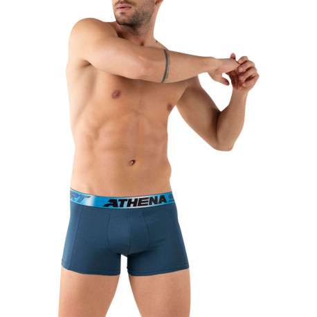 Lot de 3 boxers en coton bleus unis pourvus d'une taille élastiquée - Image 4