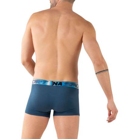 Lot de 3 boxers en coton bleus unis pourvus d'une taille élastiquée - Image 5