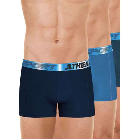 Lot de 3 boxers en coton bleus unis pourvus d'une taille élastiquée - Image 6