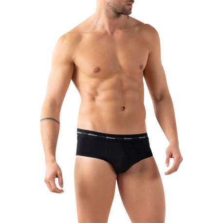 Lot de 3 slips en coton noirs unis pourvus d'une taille élastiquée - Image 3