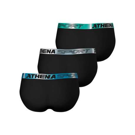 Lot de 3 slips en coton noirs unis avec le nom de la marque imprimé - Image 2