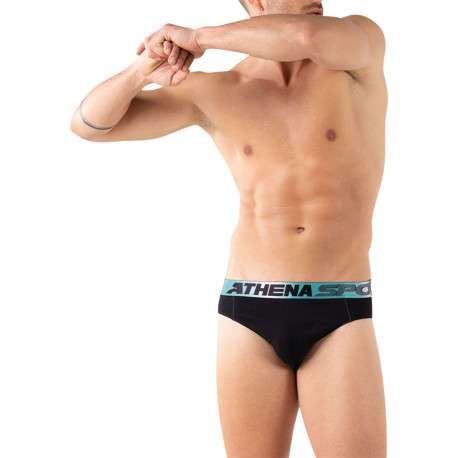 Lot de 3 slips en coton noirs unis avec le nom de la marque imprimé - Image 3
