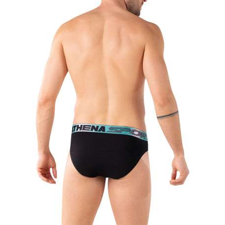 Lot de 3 slips en coton noirs unis avec le nom de la marque imprimé - Image 4
