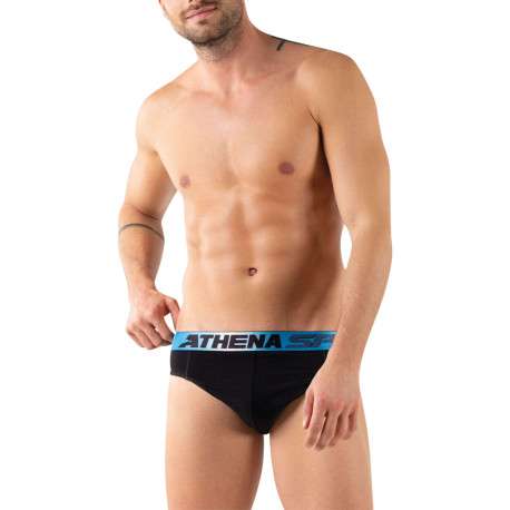 Lot de 3 slips en coton noirs unis avec le nom de la marque imprimé - Image 5