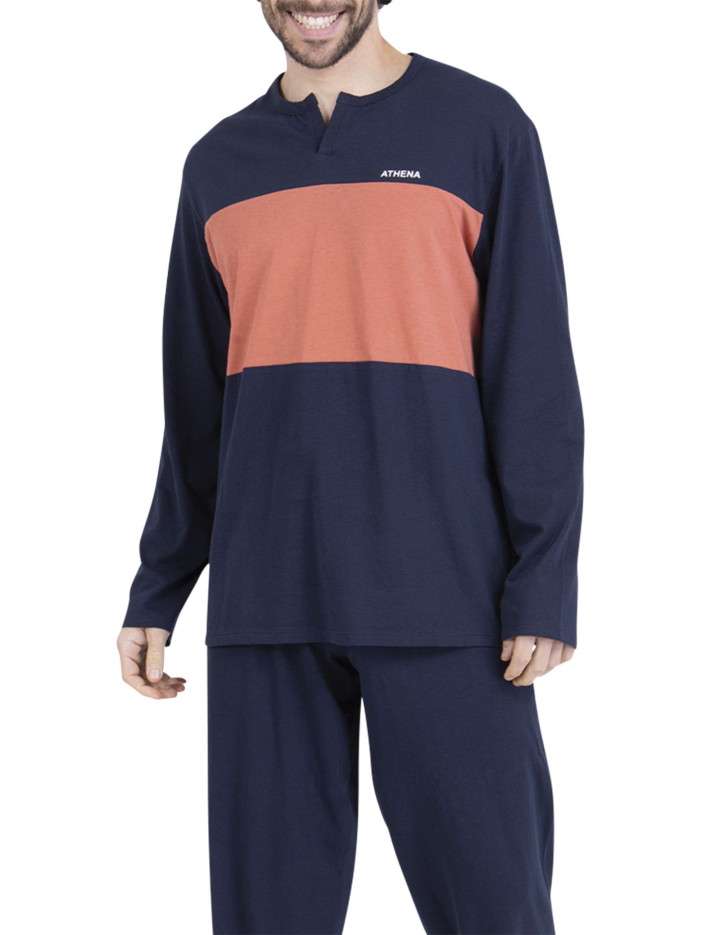 Pyjama long en coton marine...