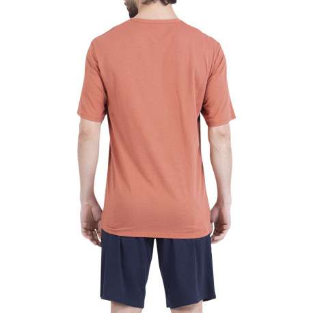 Pyjama court en coton orange uni pourvu d'une coupe droite et d'un col tunisien - Image 2