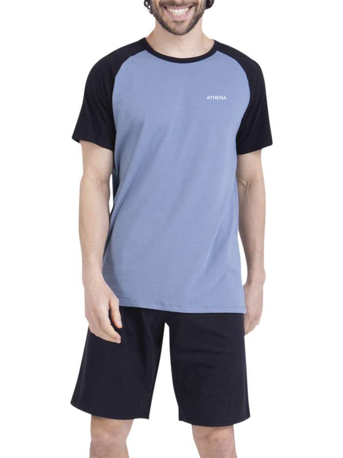 Pyjama court en coton bleu...