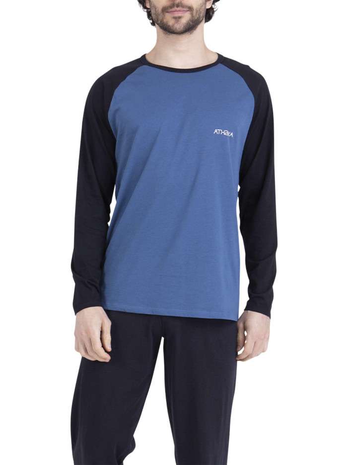 Pyjama long en coton bleu...
