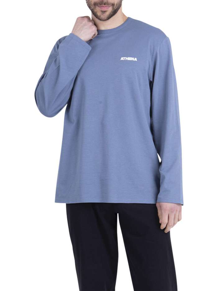 Pyjama long en coton bleu...