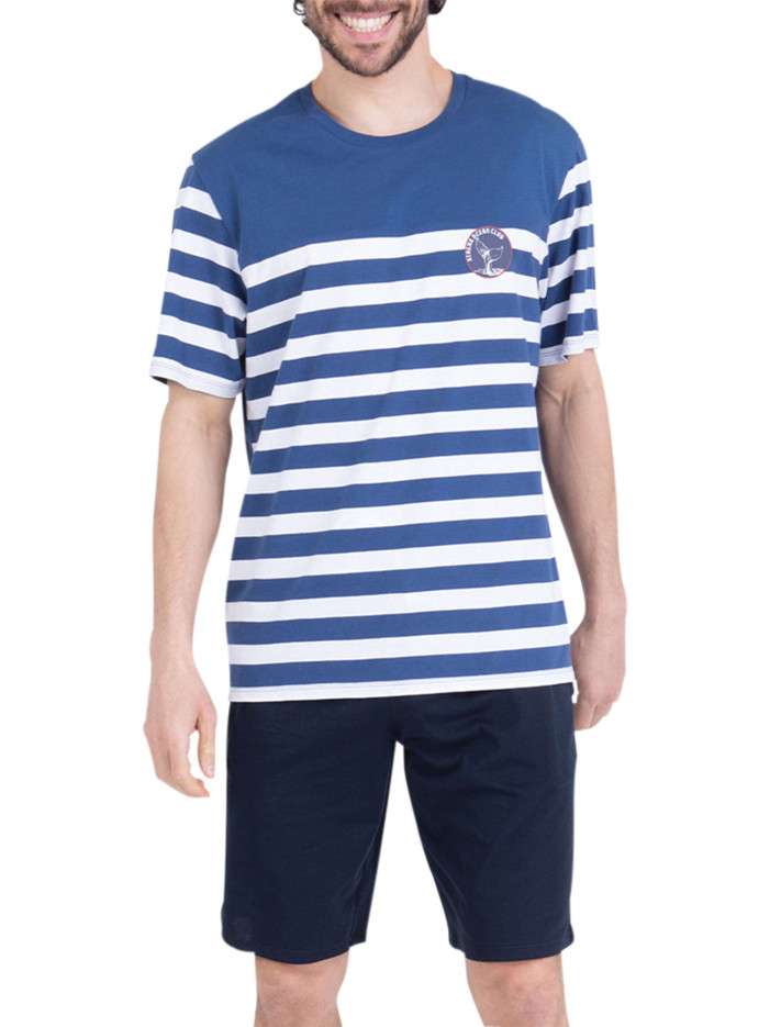 Pyjama court en coton bleu...