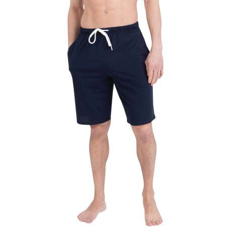 Pyjama court en coton bleu à rayures pourvu d'une coupe droite et d'un col rond - Image 3