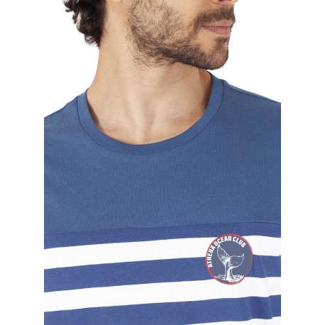 Pyjama court en coton bleu à rayures pourvu d'une coupe droite et d'un col rond - Image 5