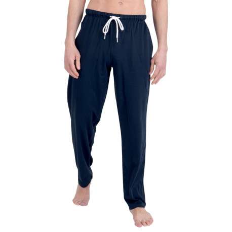 Pyjama long en coton bleu à rayures pourvu d'une coupe droite et d'un col v - Image 3