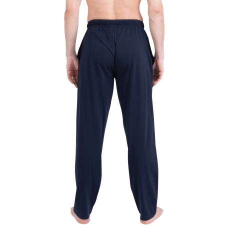 Pyjama long en coton bleu à rayures pourvu d'une coupe droite et d'un col v - Image 4
