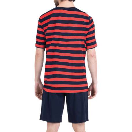 Pyjama court en coton marine à rayures pourvu d'une coupe droite - Image 2