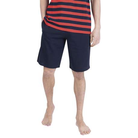 Pyjama court en coton marine à rayures pourvu d'une coupe droite - Image 3