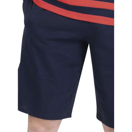 Pyjama court en coton marine à rayures pourvu d'une coupe droite - Image 6