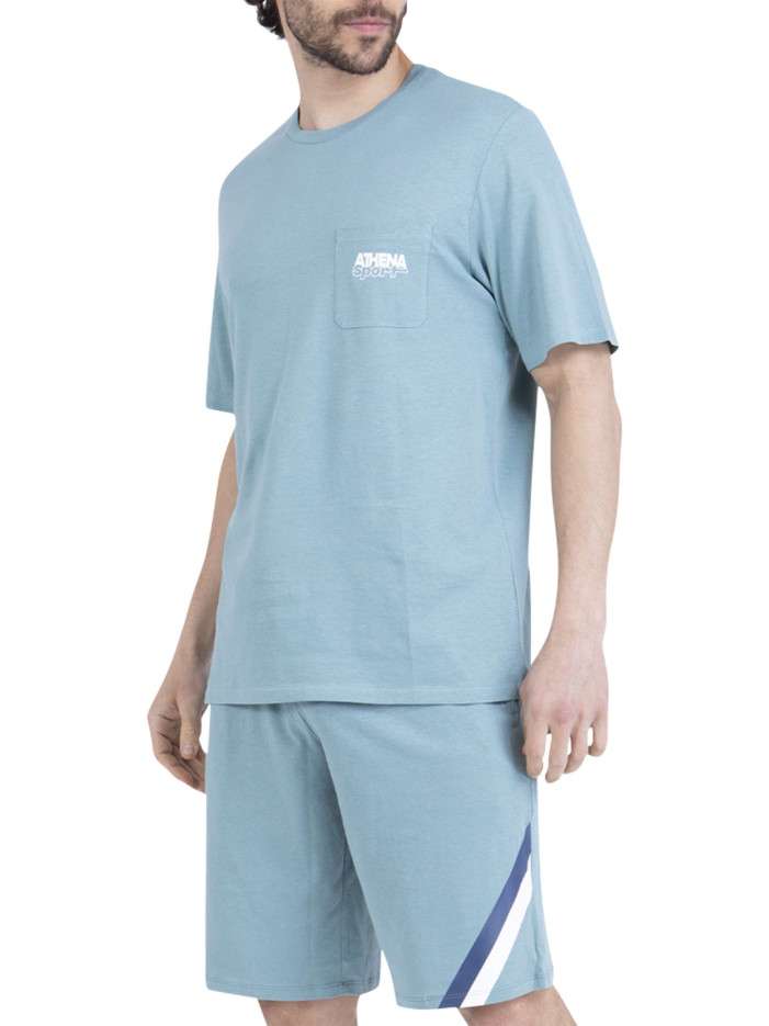 Pyjama court en coton bleu...