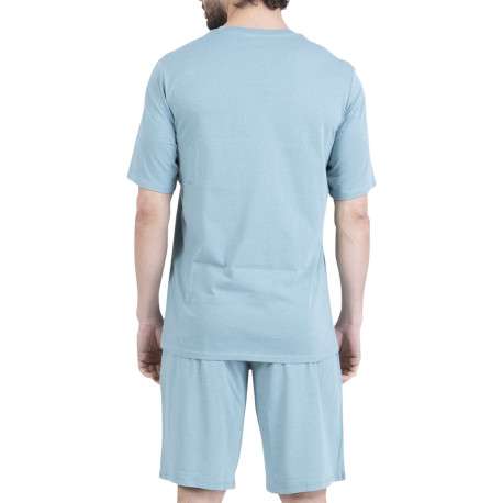 Pyjama court en coton bleu clair uni pourvu d'une coupe droite - Image 2