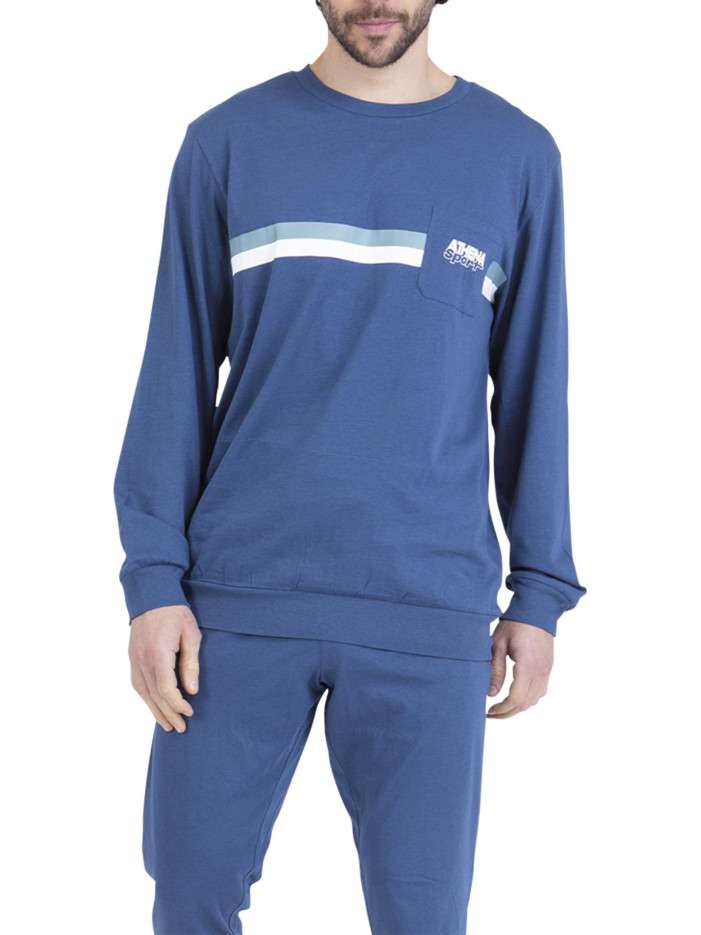 Pyjama long en coton bleu...