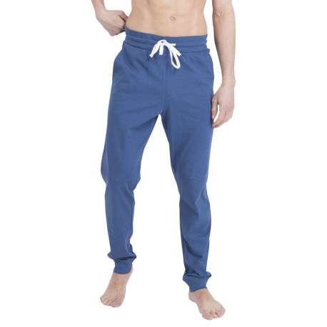 Pyjama long en coton bleu uni pourvu d'une poche plaquée sur le coeur - Image 3