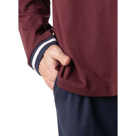 Pyjama long en coton bordeaux uni pourvu d'une coupe droite et d'un col boutonné - Image 6