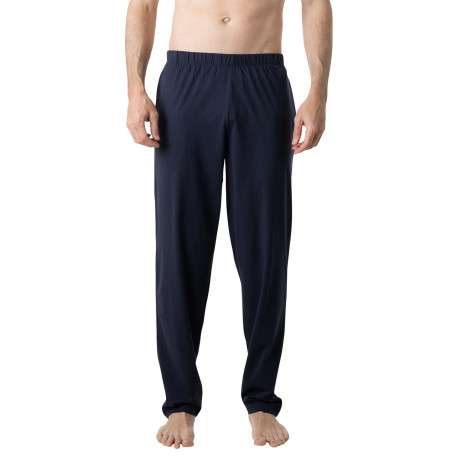 Pyjama long en coton marine à motifs pourvu d'une coupe droite et d'un col v - Image 3