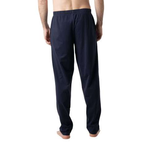 Pyjama long en coton marine à motifs pourvu d'une coupe droite et d'un col v - Image 4