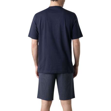 Pyjama court en coton marine à motifs pourvu d'une coupe droite - Image 2