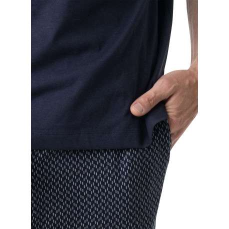 Pyjama court en coton marine à motifs pourvu d'une coupe droite - Image 6