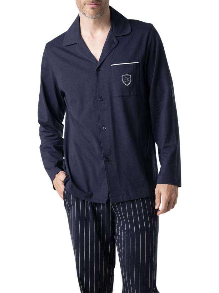 Pyjama long en coton marine...