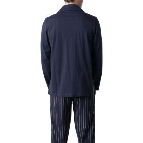 Pyjama long en coton marine à motifs pourvu d'une coupe droite - Image 2