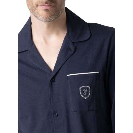 Pyjama long en coton marine à motifs pourvu d'une coupe droite - Image 5