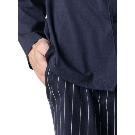 Pyjama long en coton marine à motifs pourvu d'une coupe droite - Image 6