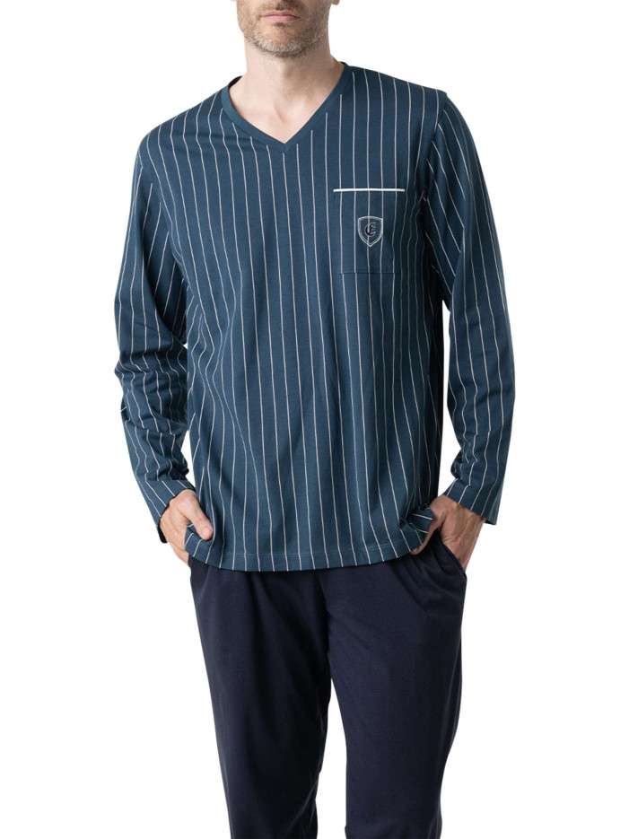 Pyjama long en coton marine...