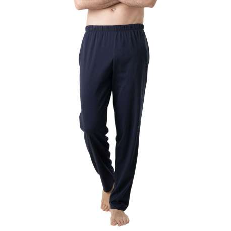 Pyjama long en coton marine à rayures pourvu d'un col v et d'une coupe droite - Image 3