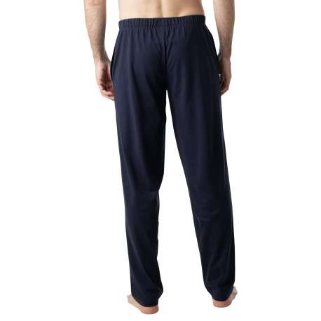 Pyjama long en coton marine à rayures pourvu d'un col v et d'une coupe droite - Image 4