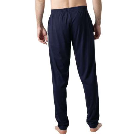 Pyjama long en coton marine à rayures pourvu d'une coupe droite et d'un col v - Image 4