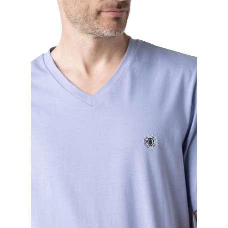 Pyjama court en coton marine à motifs pourvu du logo imprimé - Image 5