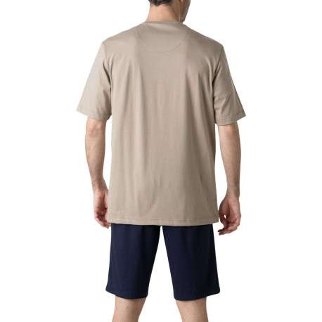 Pyjama court en coton beige à rayures pourvu d'une coupe droite - Image 2