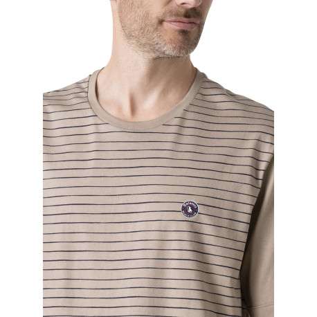 Pyjama court en coton beige à rayures pourvu d'une coupe droite - Image 5