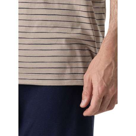 Pyjama court en coton beige à rayures pourvu d'une coupe droite - Image 6