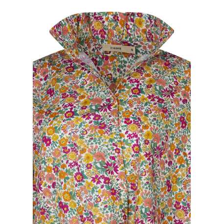 Chemisier en coton fuchsia à motifs avec une coupe droite et un col montant - Image 3