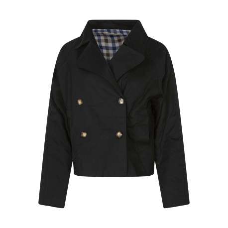 Blouson en coton noir uni avec une coupe droite et un col à revers