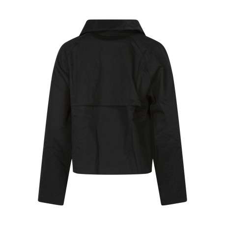 Blouson en coton noir uni avec une coupe droite et un col à revers - Image 2