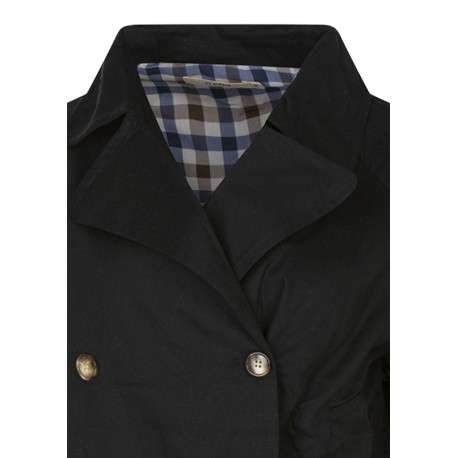 Blouson en coton noir uni avec une coupe droite et un col à revers - Image 3
