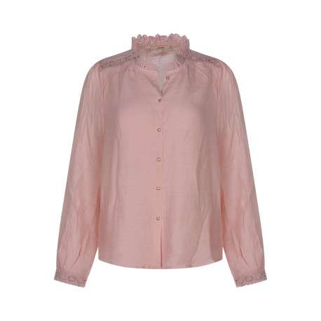 Chemisier en coton rose uni avec des manches longues et une coupe droite