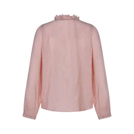 Chemisier en coton rose uni avec des manches longues et une coupe droite - Image 2